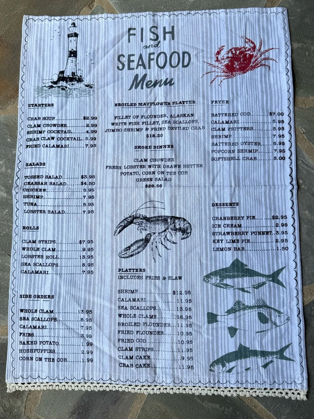 New🌟Anthropologie-Fish and Seafood MANILA MENU Dish Towel